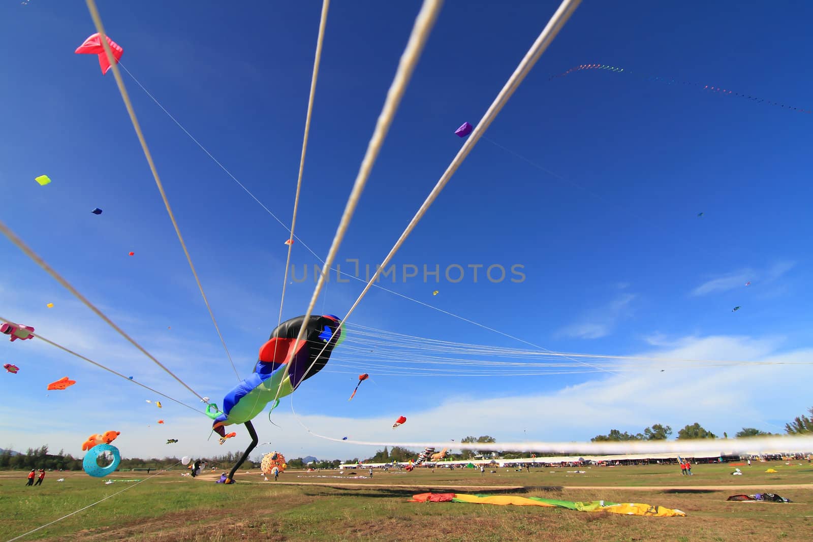 CHA-AM - MARCH 10: Colorful kites in the 12th Thailand International Kite Festival on March 9, 2012 in Naresuan Camp, Cha-am, Thailand