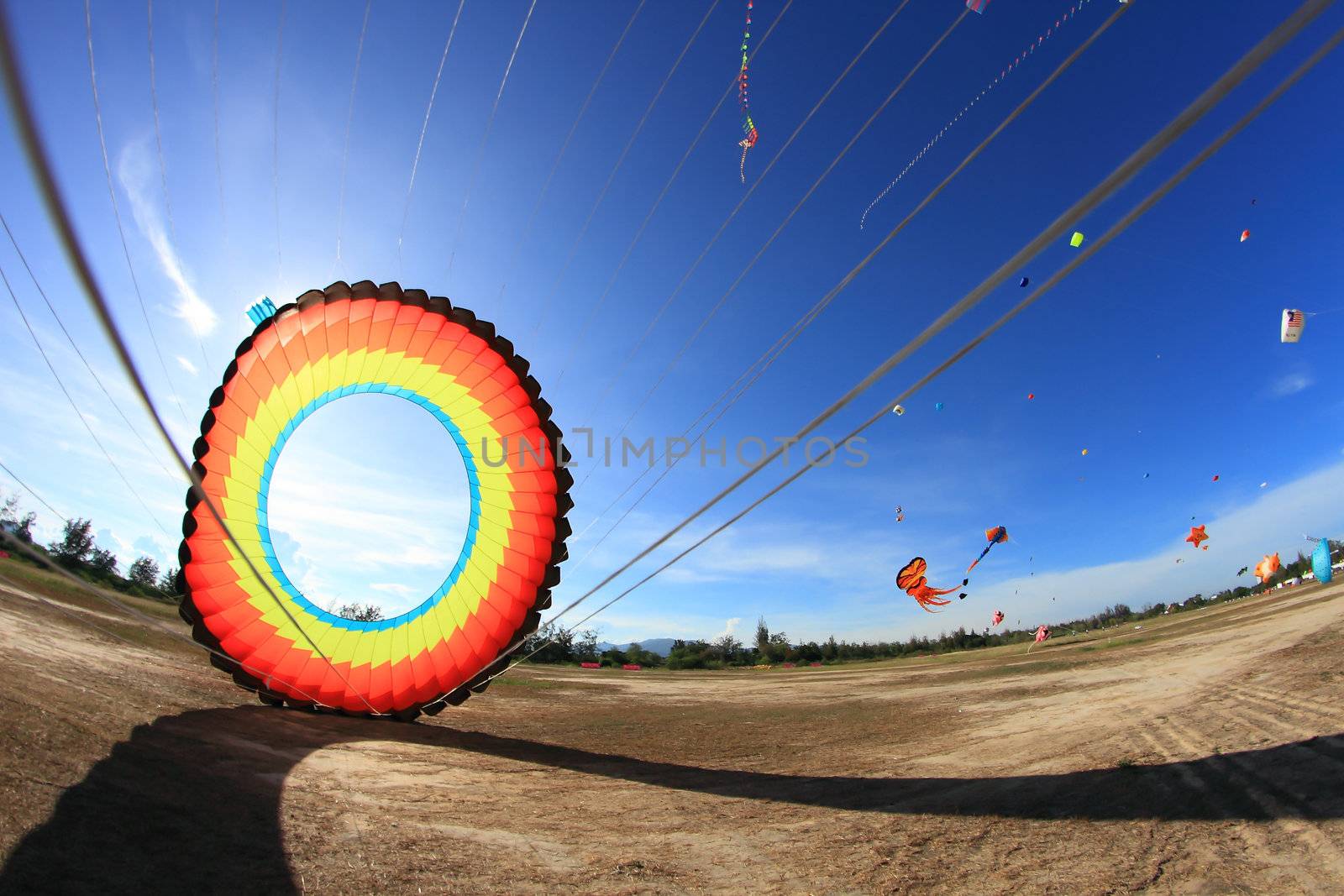 CHA-AM - MARCH 10: Colorful kites in the 12th Thailand International Kite Festival on March 9, 2012 in Naresuan Camp, Cha-am, Thailand