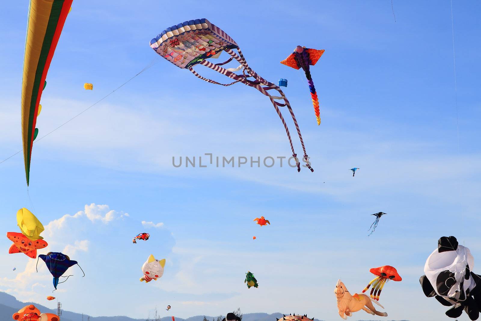 CHA-AM - MARCH 10: Colorful kites in the 12th Thailand International Kite Festival on March 9, 2012 in Naresuan Camp, Cha-am, Thailand