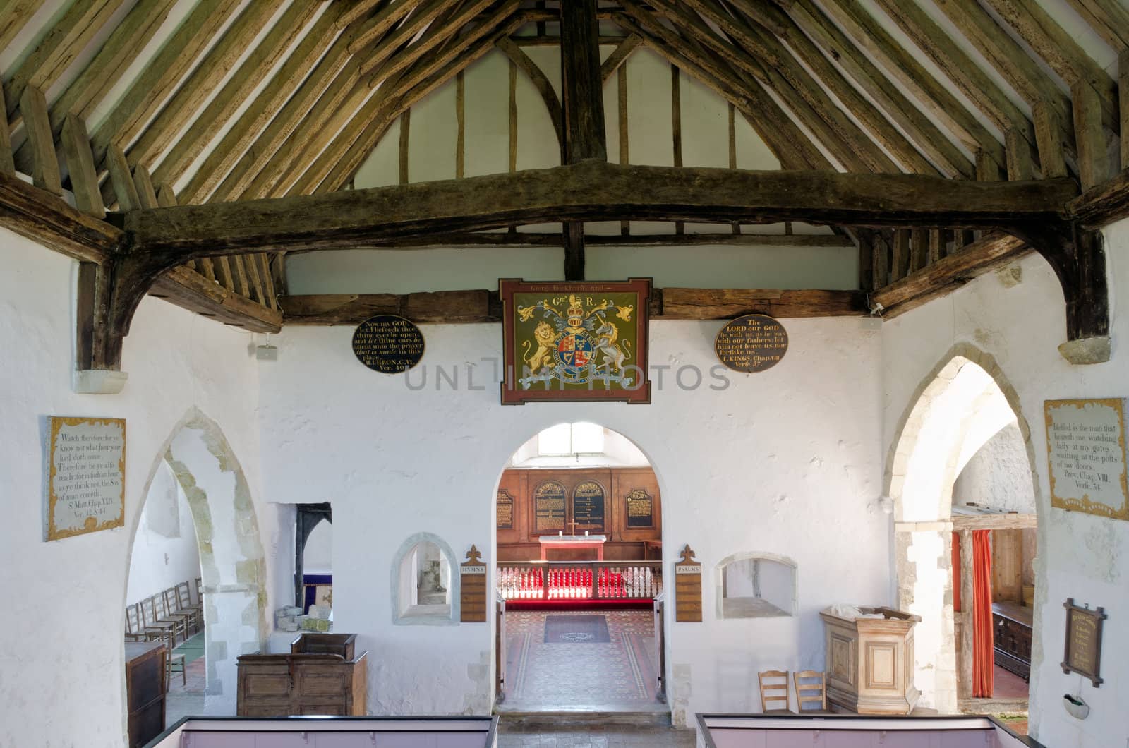 Inside view of the 12th Century church of St.Clements, Old Romney