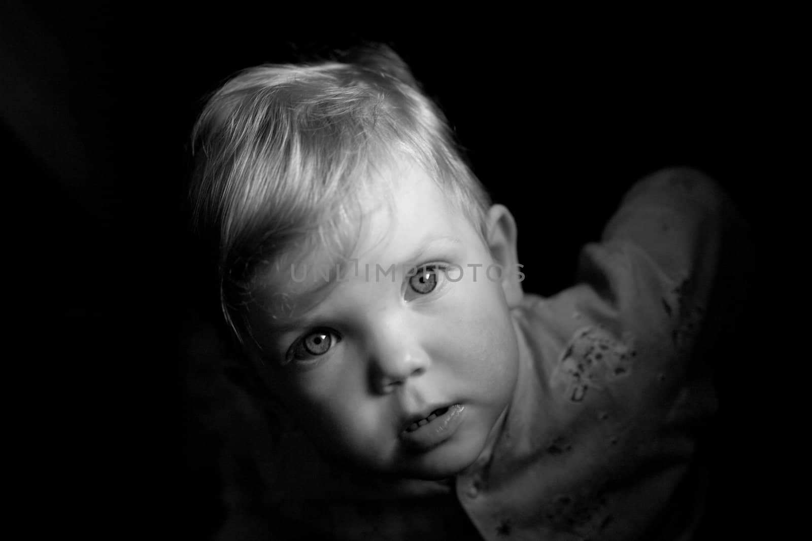 An black and white image of child