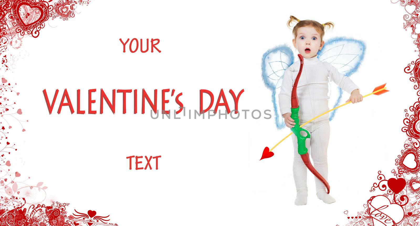 Stock photo: an image of a little cupid with a bow with place for text