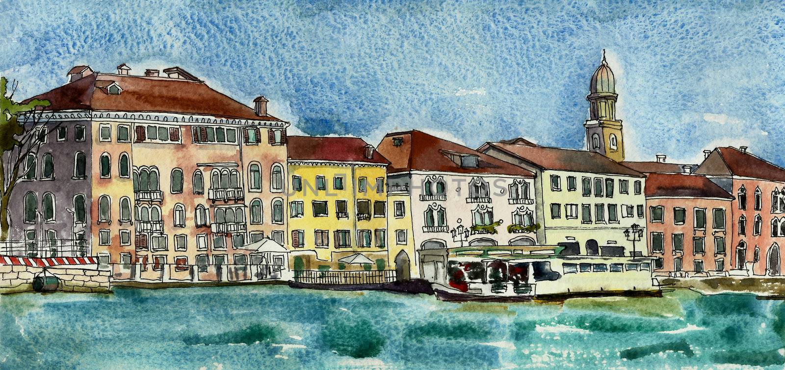 Venice embankment watercolor by nathings