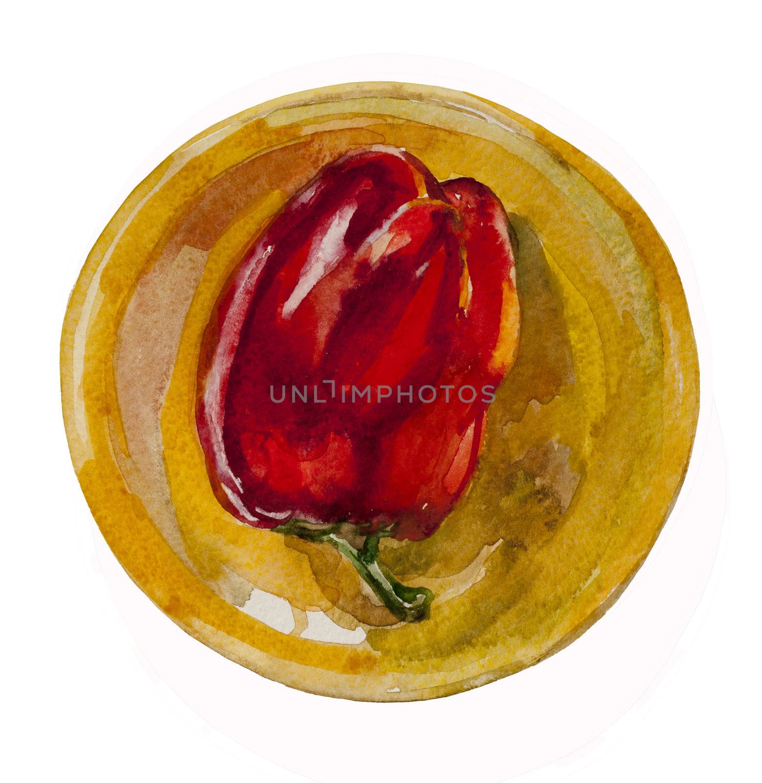 red pepper on the yellow plate by nathings
