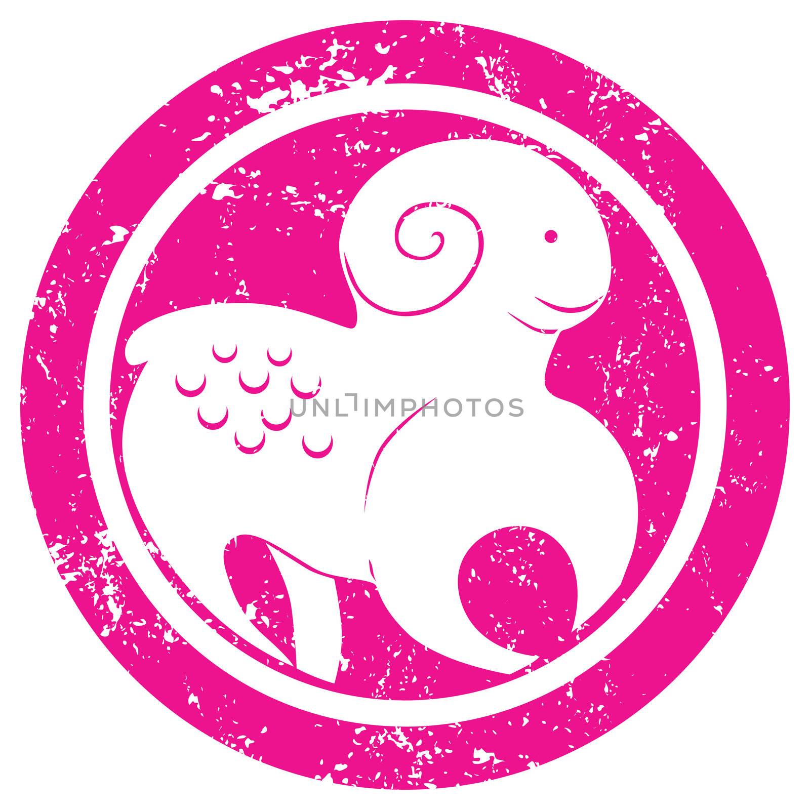 Stylized zodiac sign, The Ram stamp, isolated object over white background