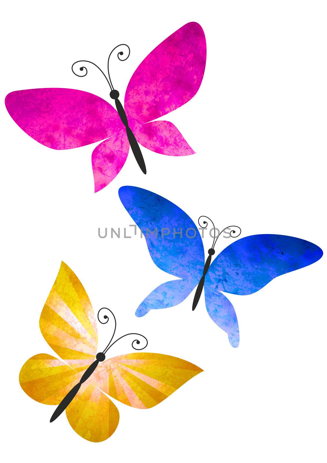 colorful butterflies isolated on white watercolors illustration