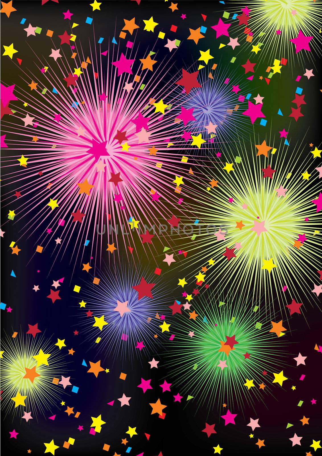 vector fireworks in dark sky colorful illustration