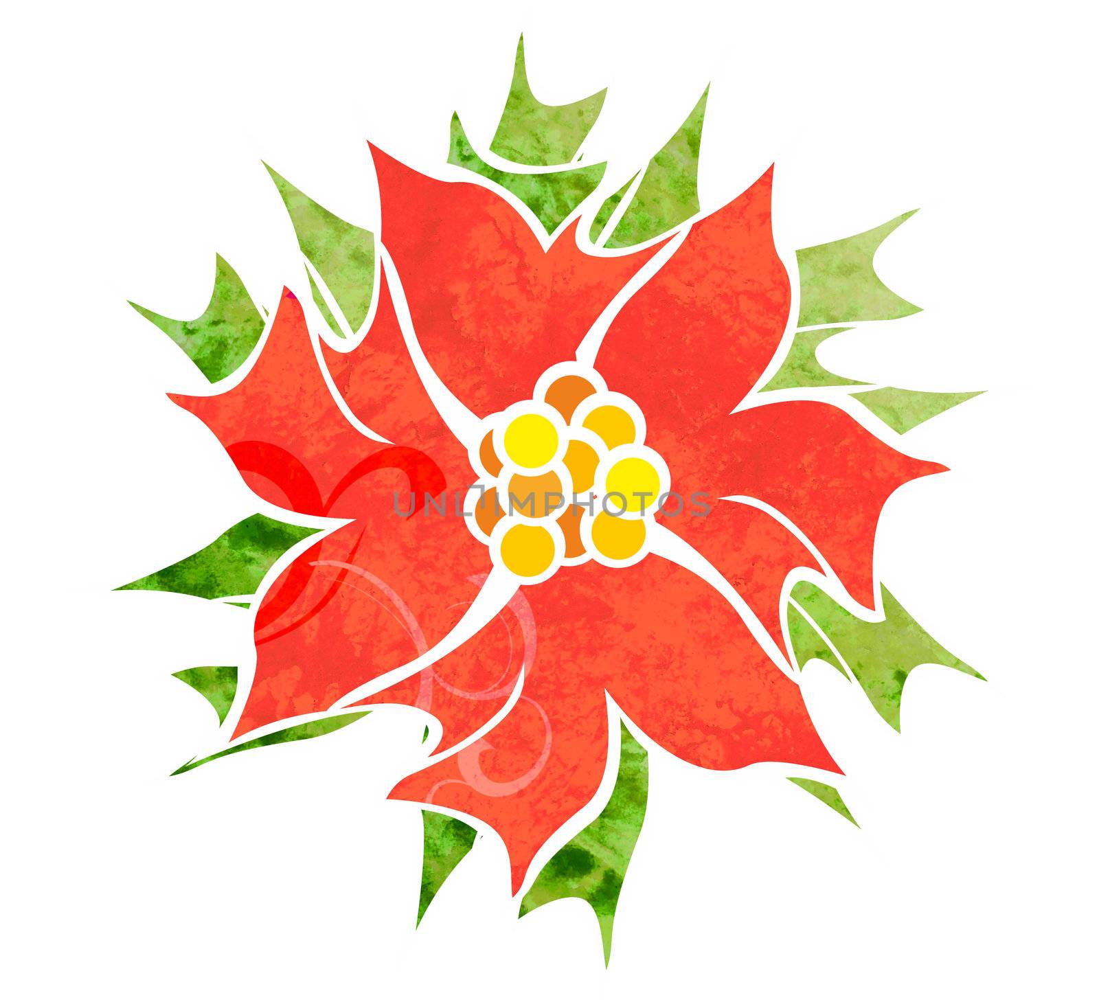 red decorative flower isolated on white watercolor illustration