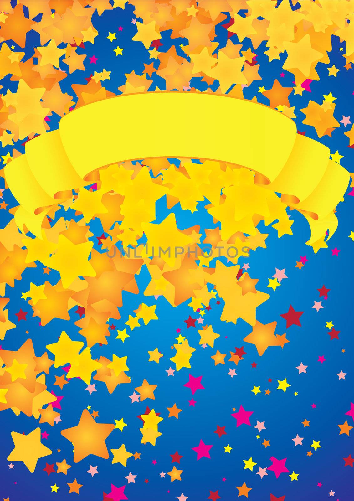 vector yellow scroll and star rain bright illustration
