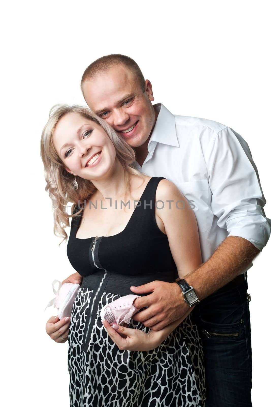 Smiled man and woman on white background