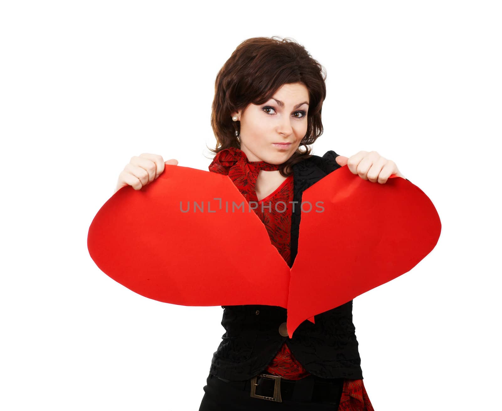 Woman tearing big red peper heart by velkol