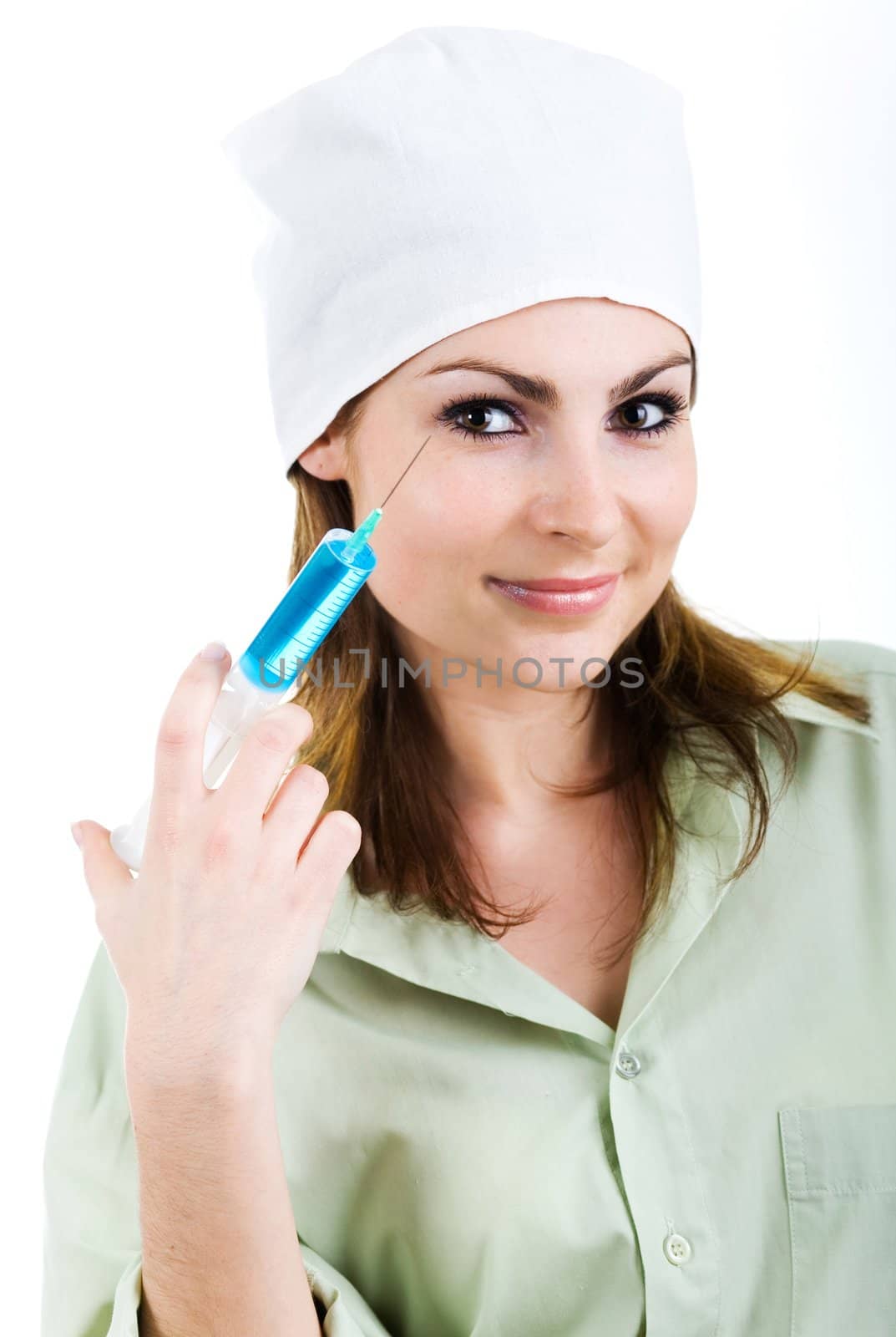 An image of nice woman with an injection