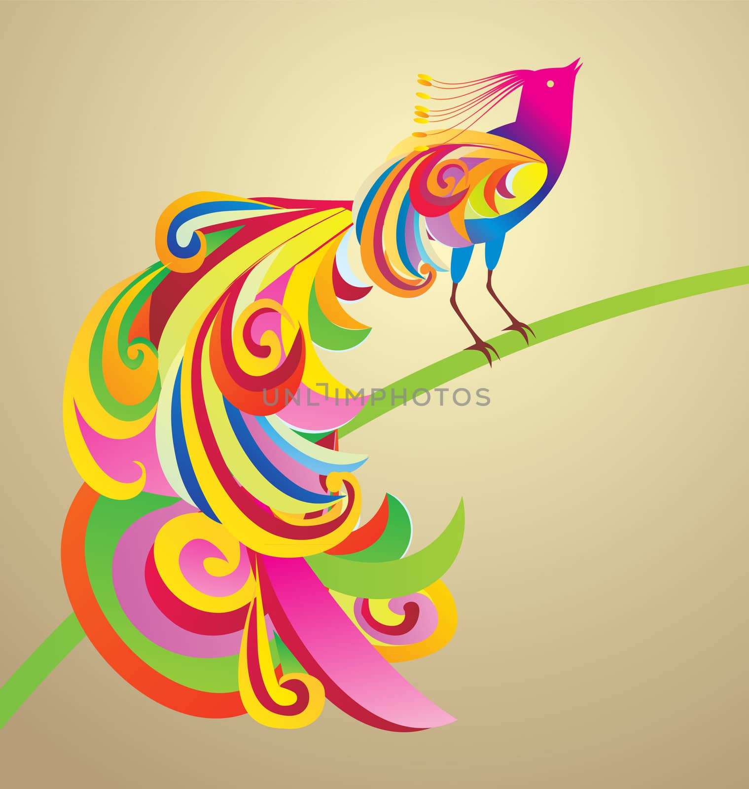 Peafowl bird decor style illustration colorful image by CherJu