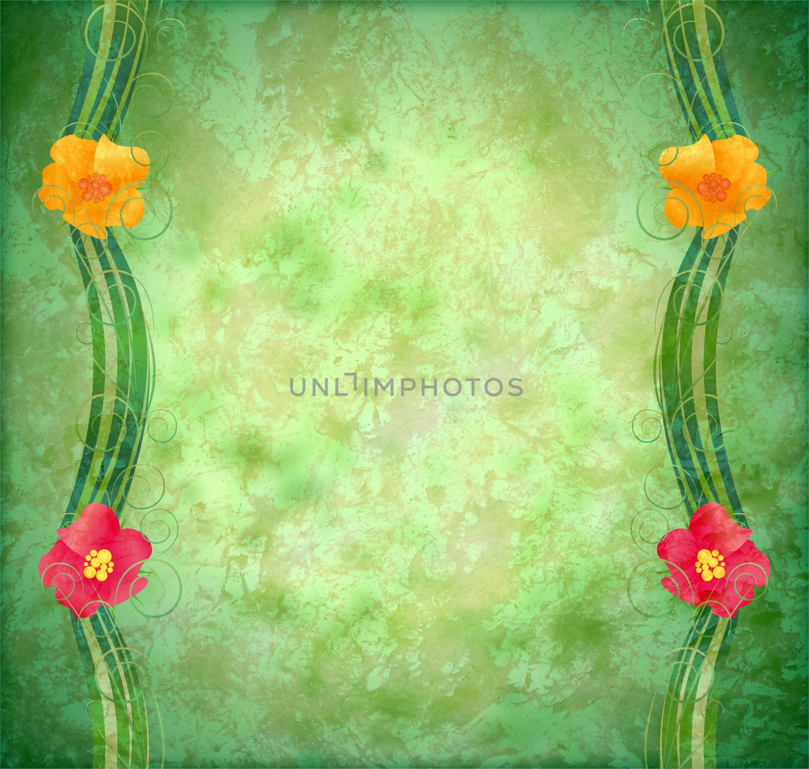 green textured background with flowers border