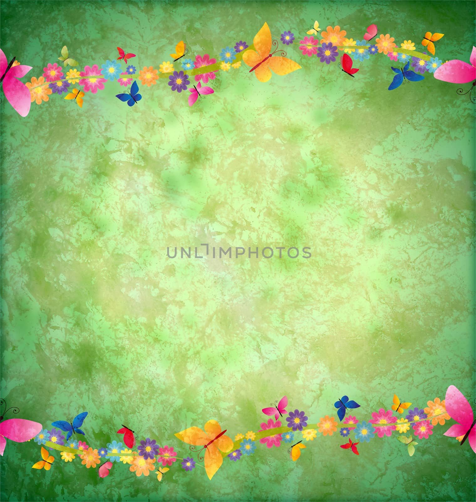 green textured background with flowers border by CherJu