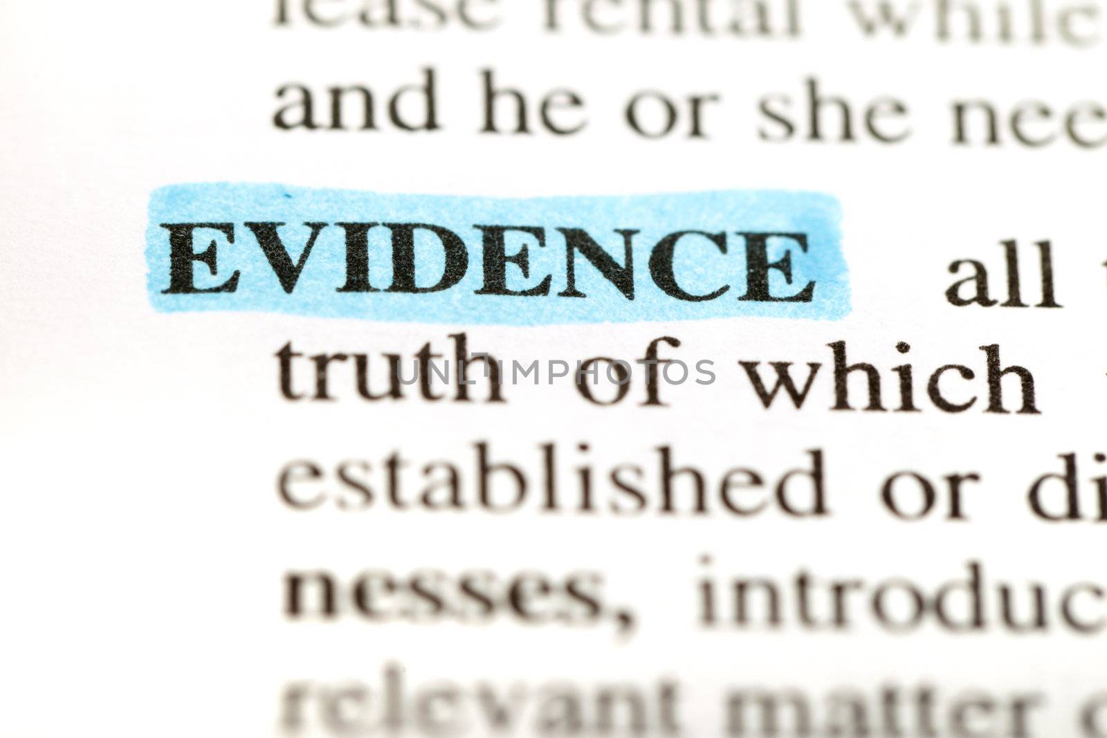 Highlighted definition of the word evidence from a legal dictionary