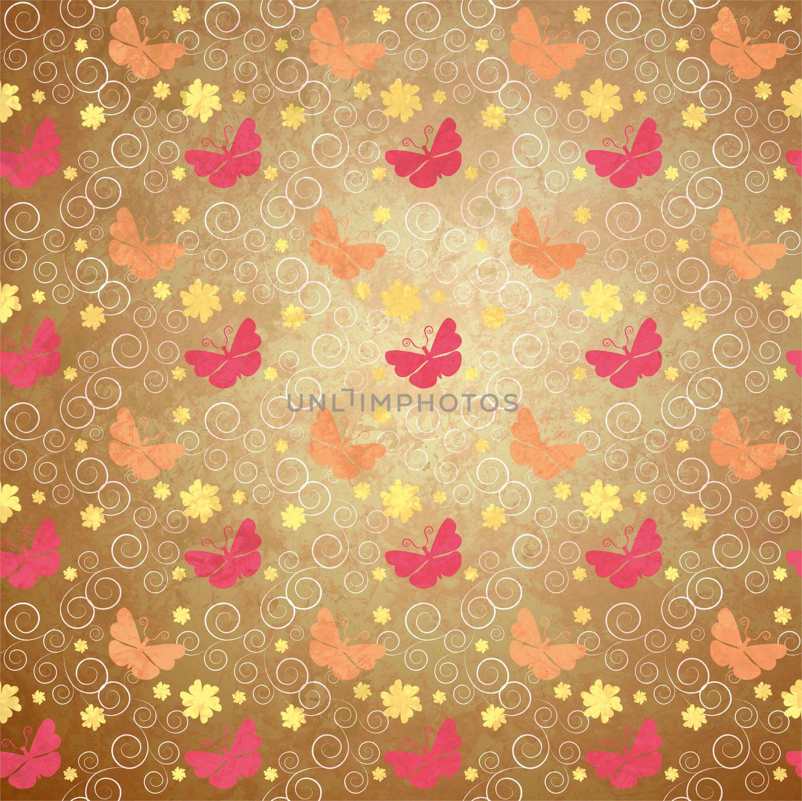 flowers and butterflies grunge style spring background vintage paper
