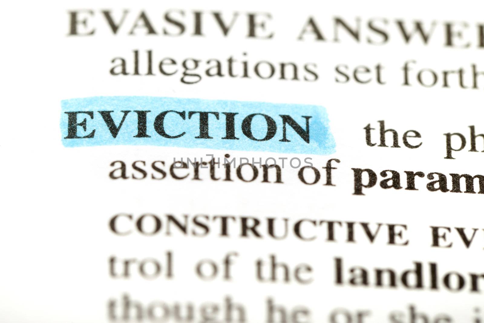 highlighted definition of the word eviction from a legal dictionary