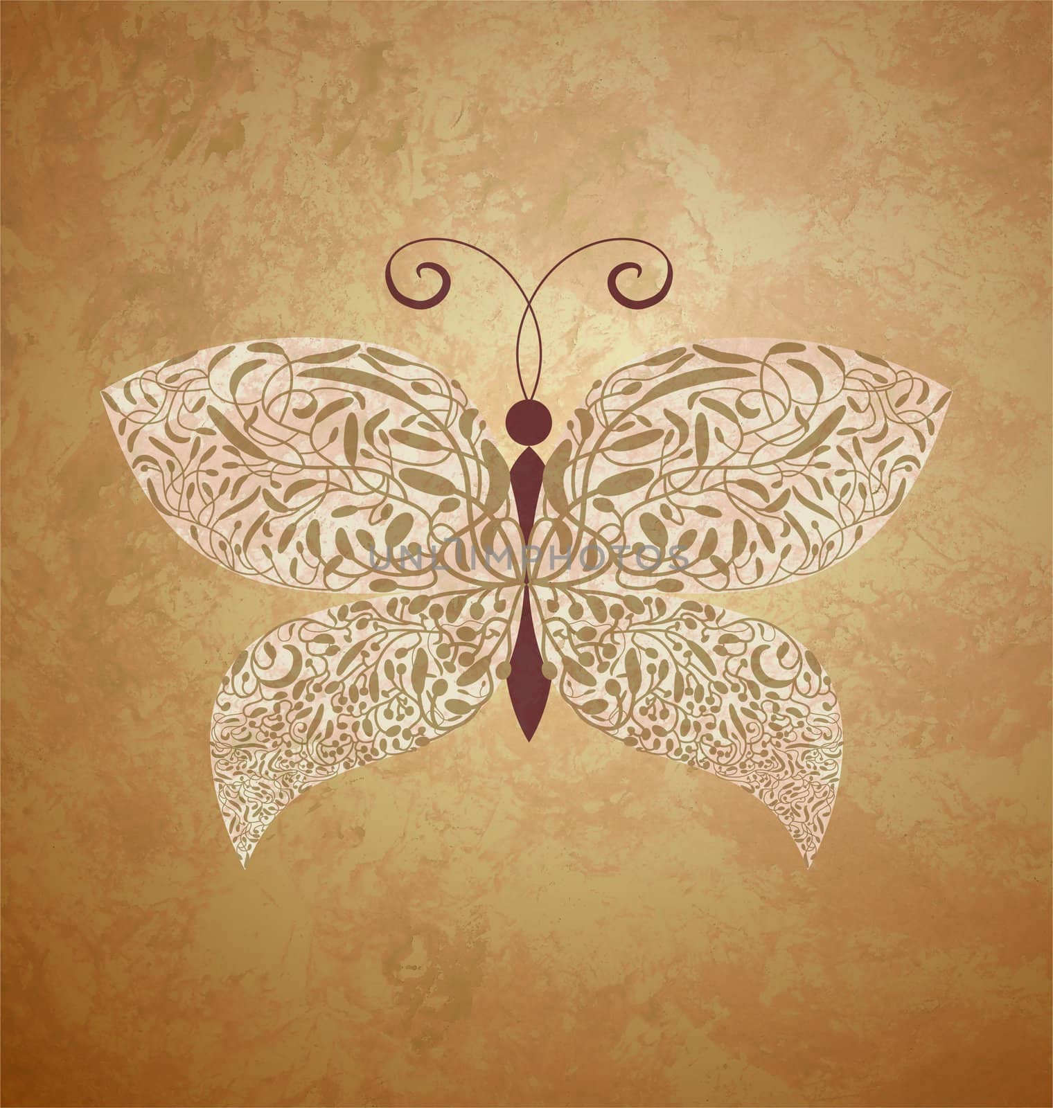 golden butterfly on dark brown vintage background