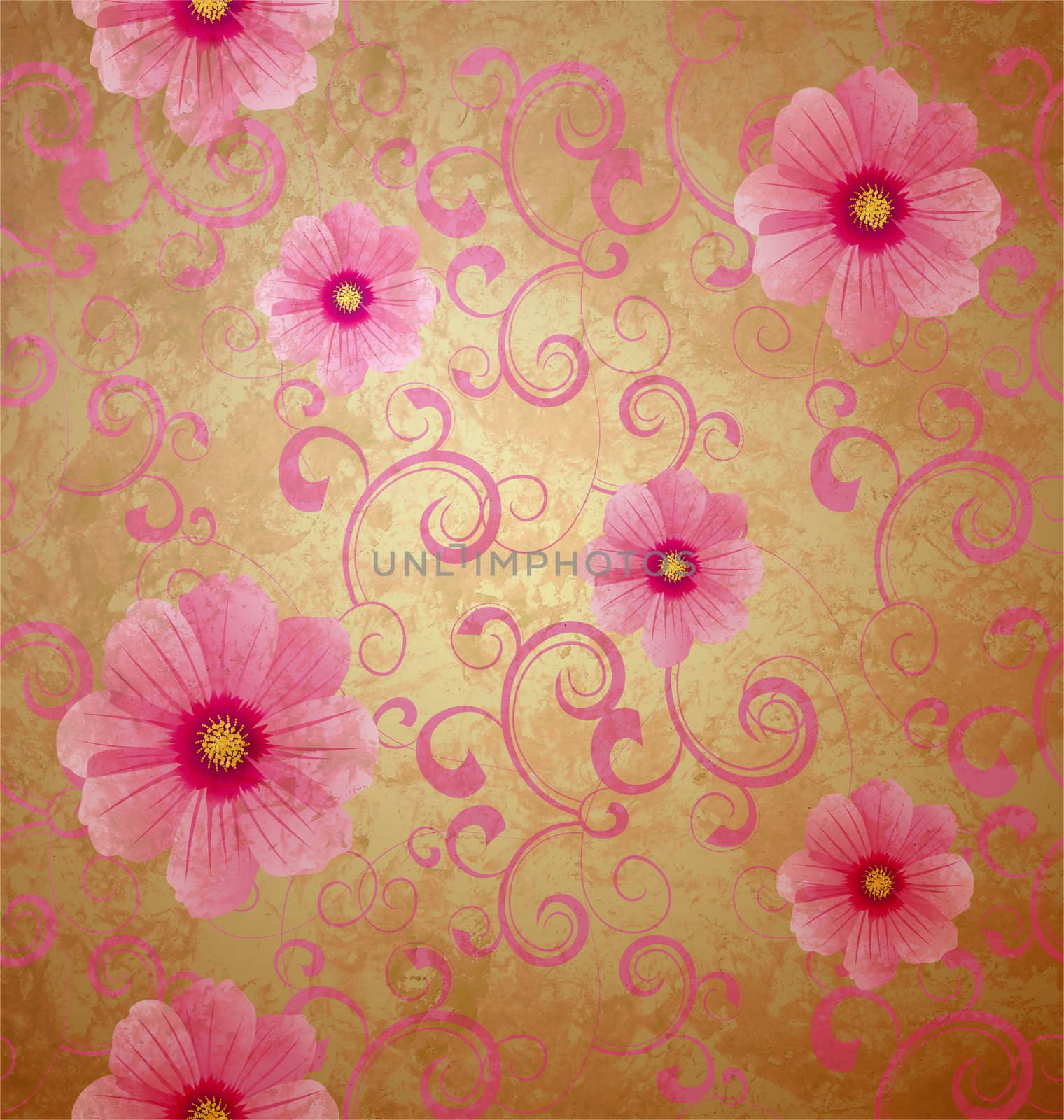 pink flowers romantic spring vintage background, love and cute by CherJu