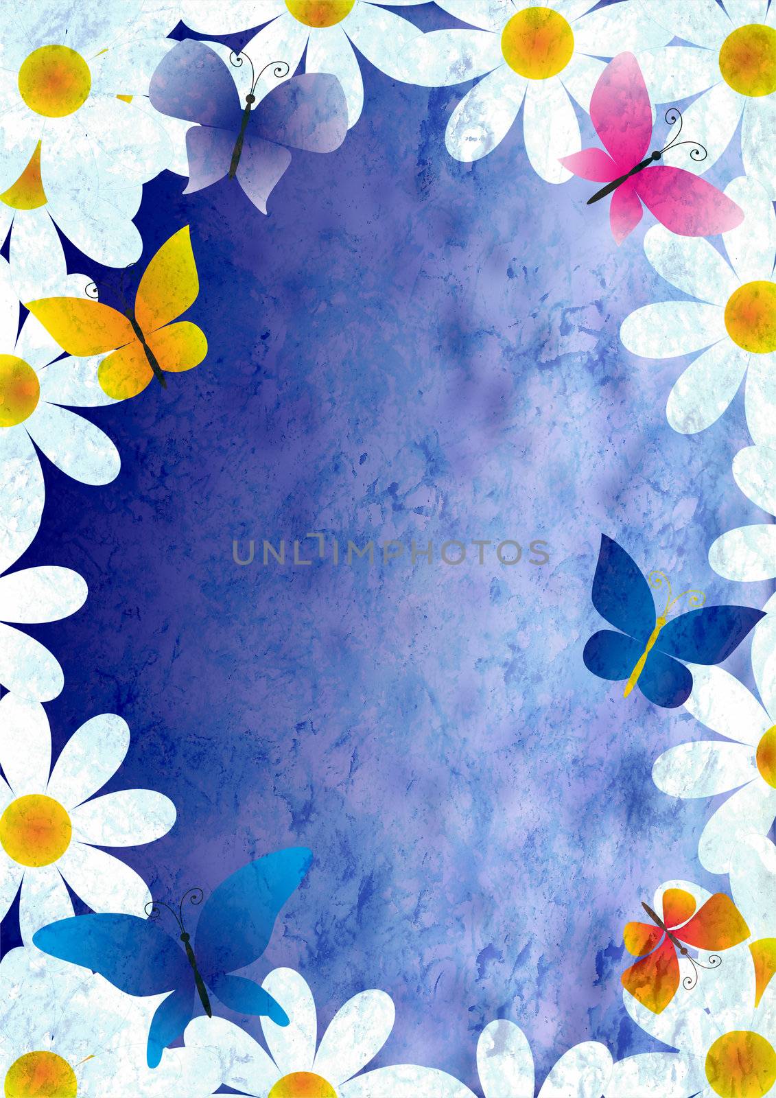flowers and butterflies grunge style spring background vintage paper