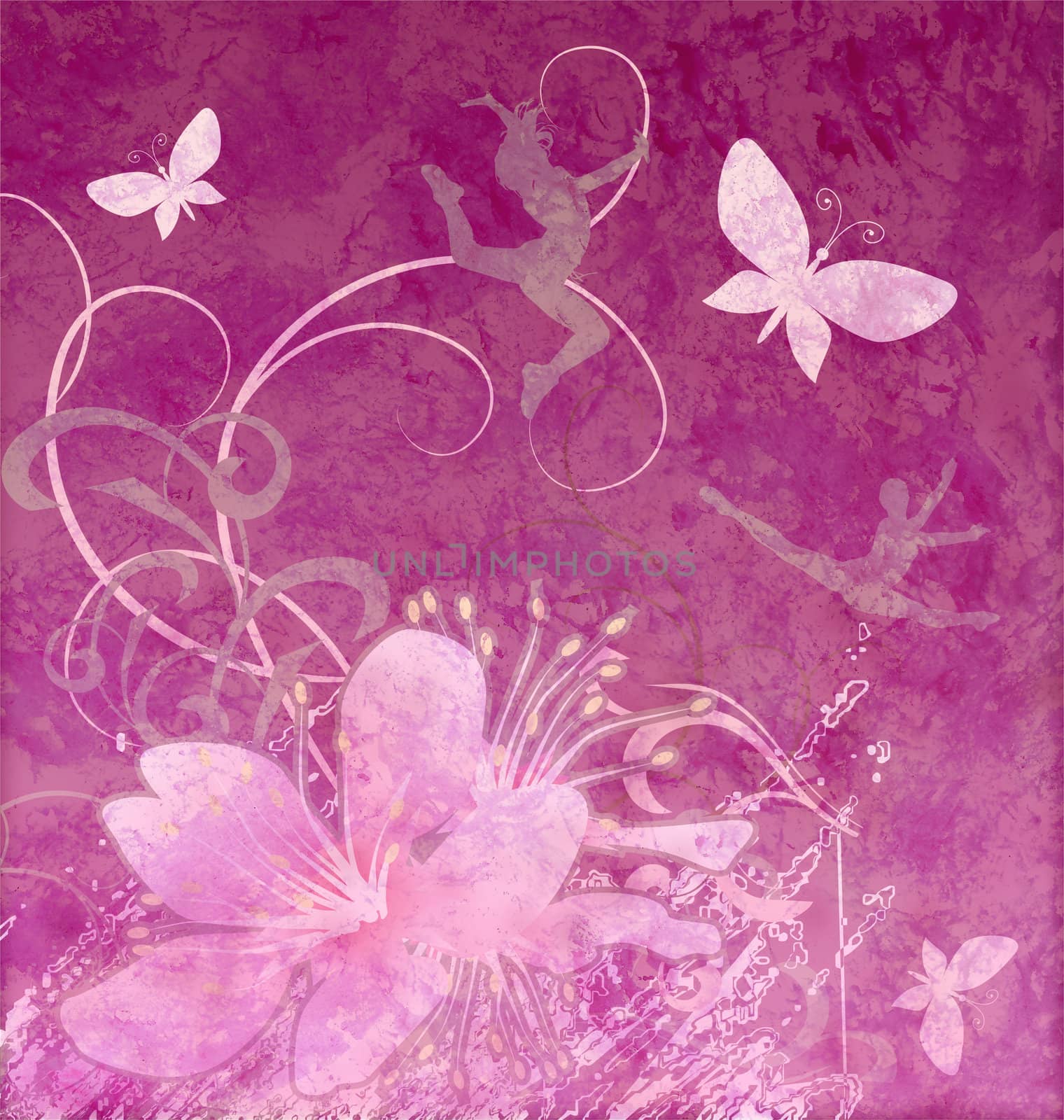 retro style floral pink background by CherJu