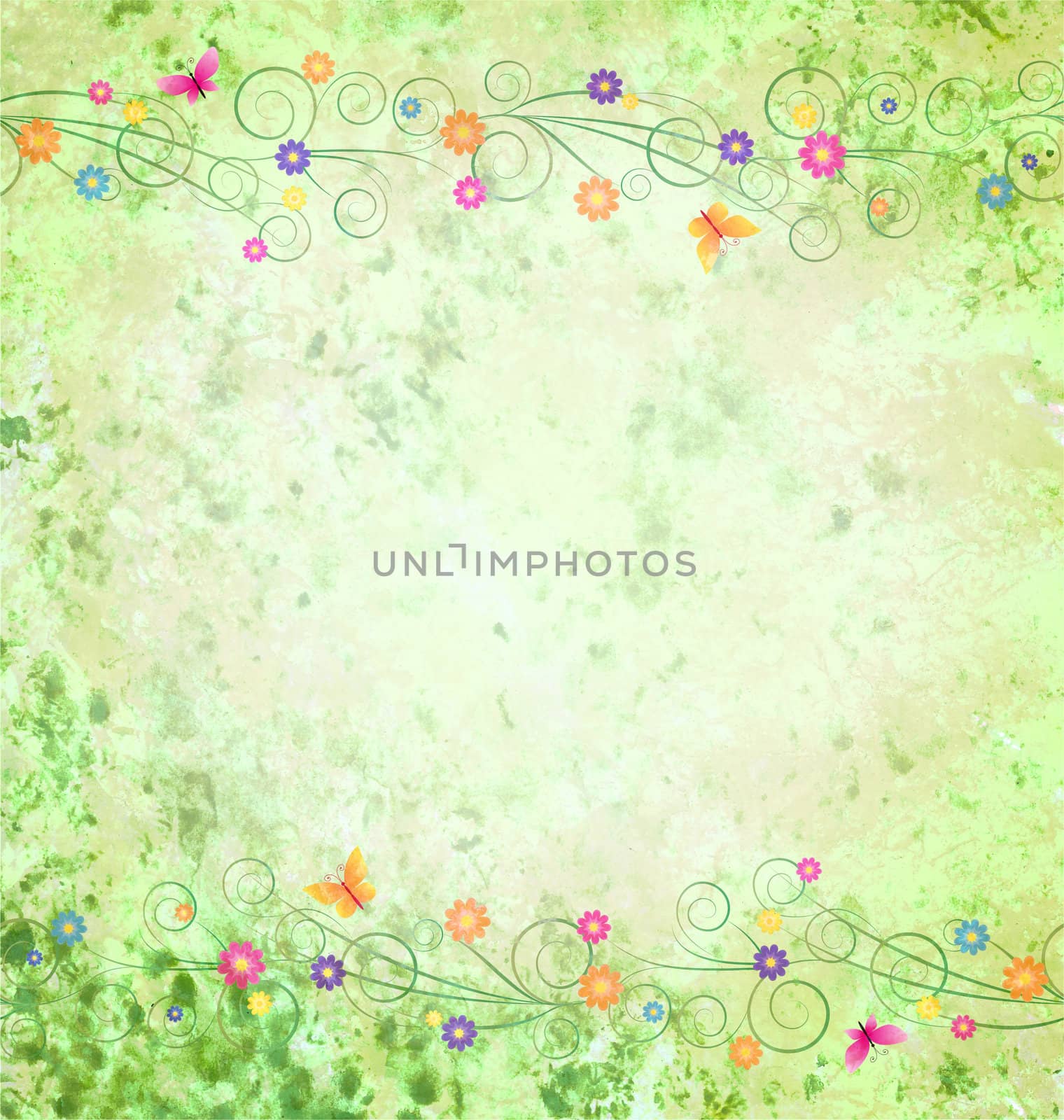green textured background with flowers border by CherJu