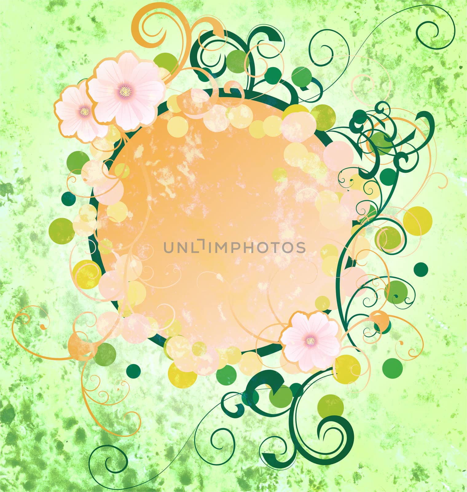 grunge green spring frame with cosmos flowers and flourishes holidays idea
