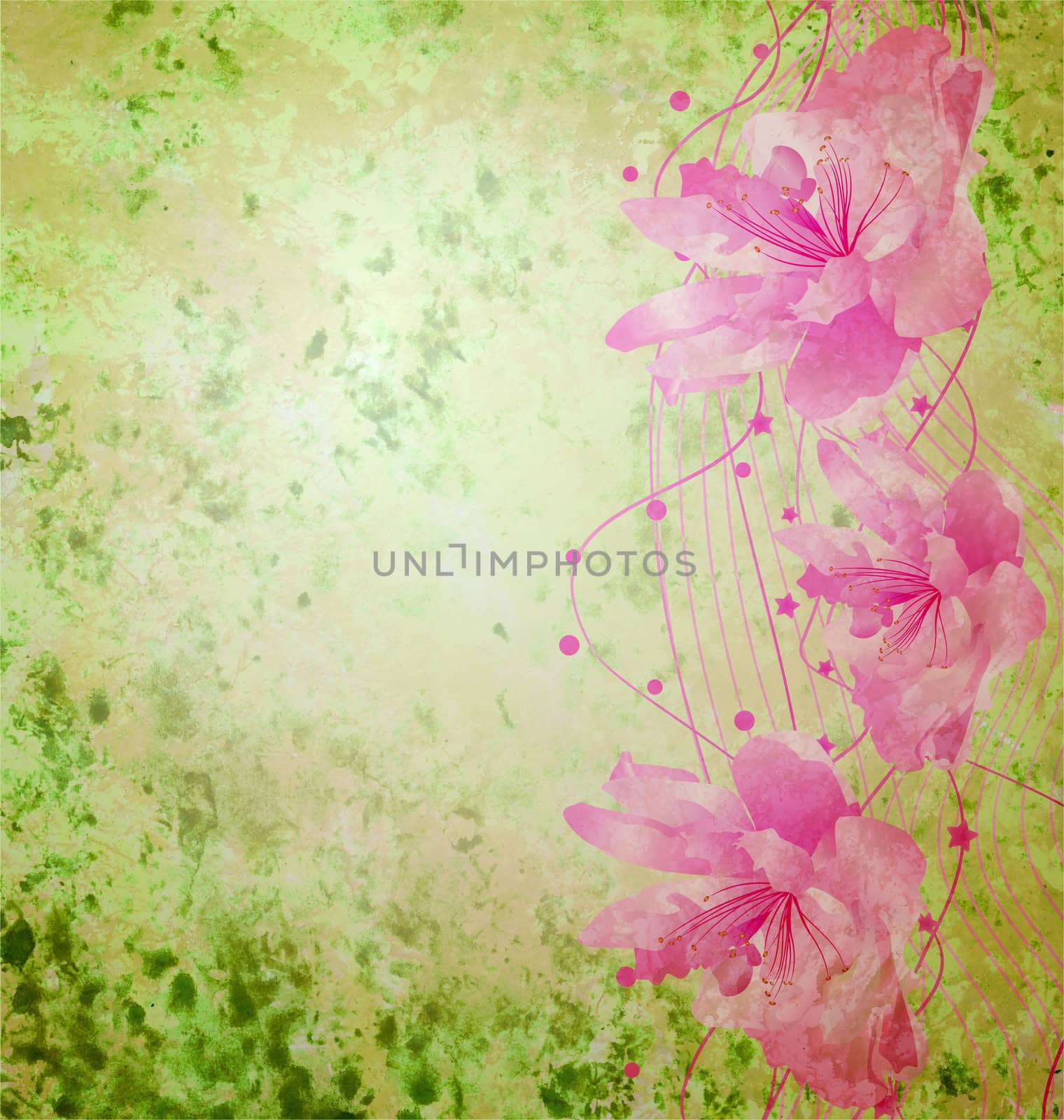 pink flowers romantic spring vintage background, love and cute by CherJu