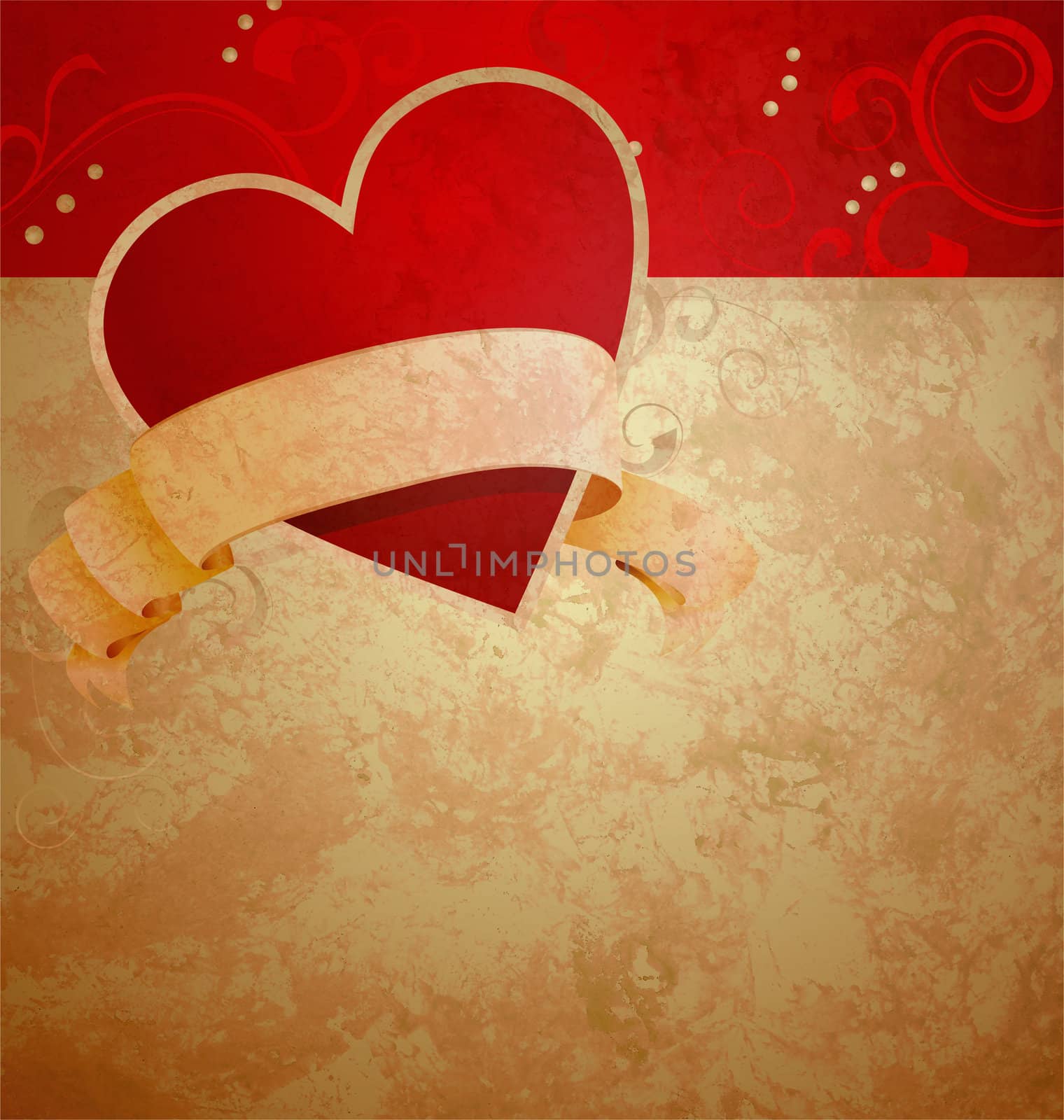 valentine's day or wedding vintage grunge paper background with red hearts