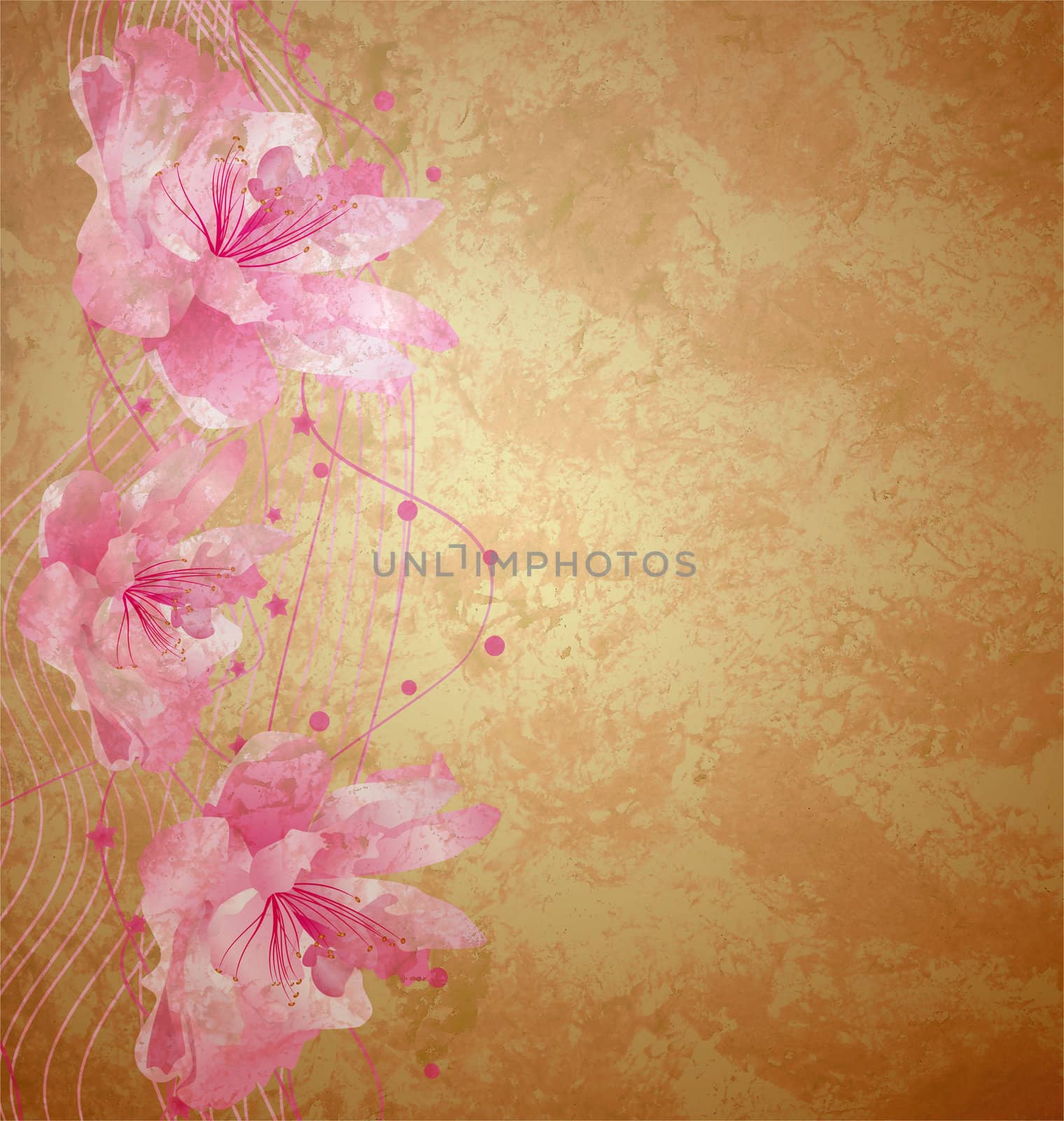 pink flowers romantic spring vintage background, love and cute by CherJu