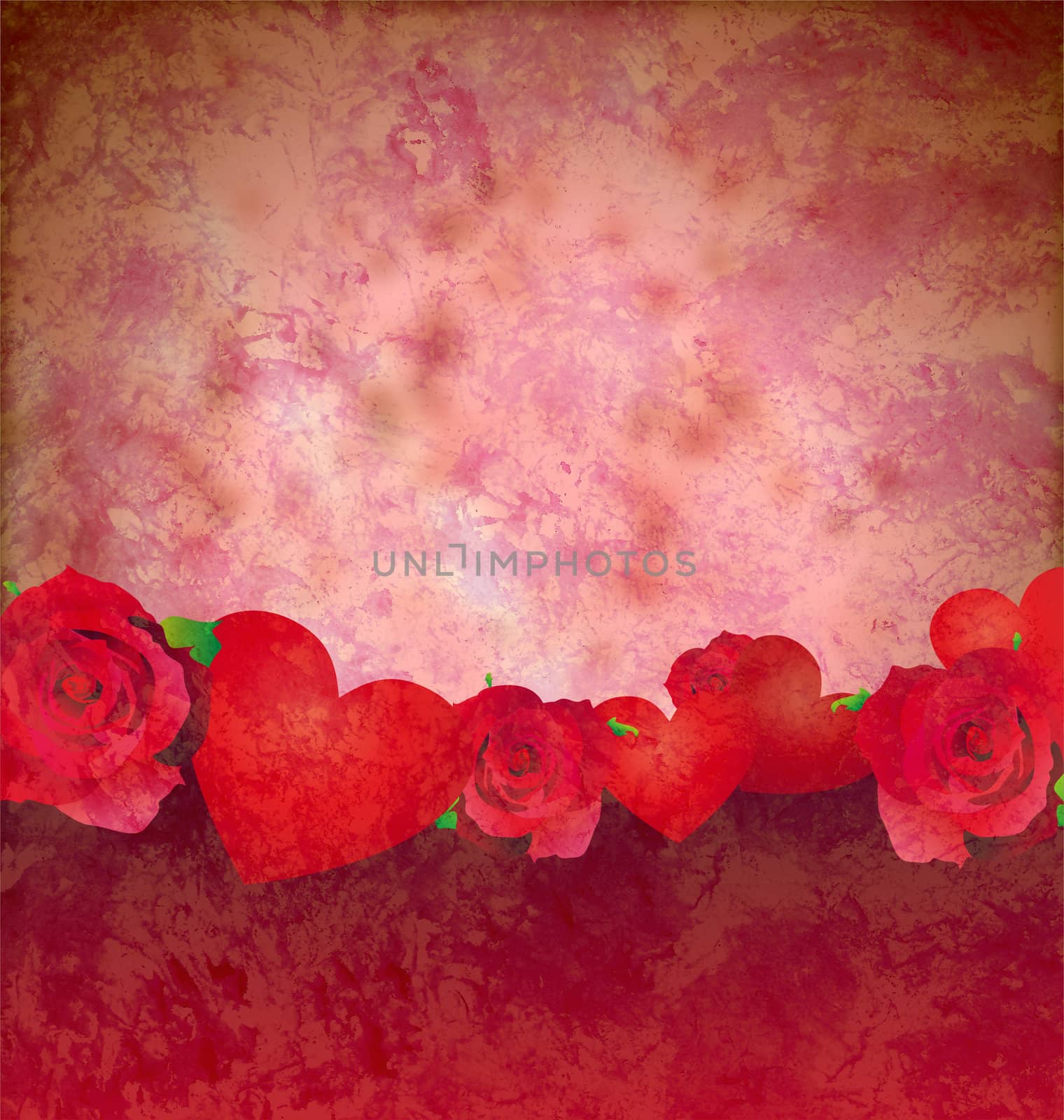 grunge red hearts and roses border red background lovely background