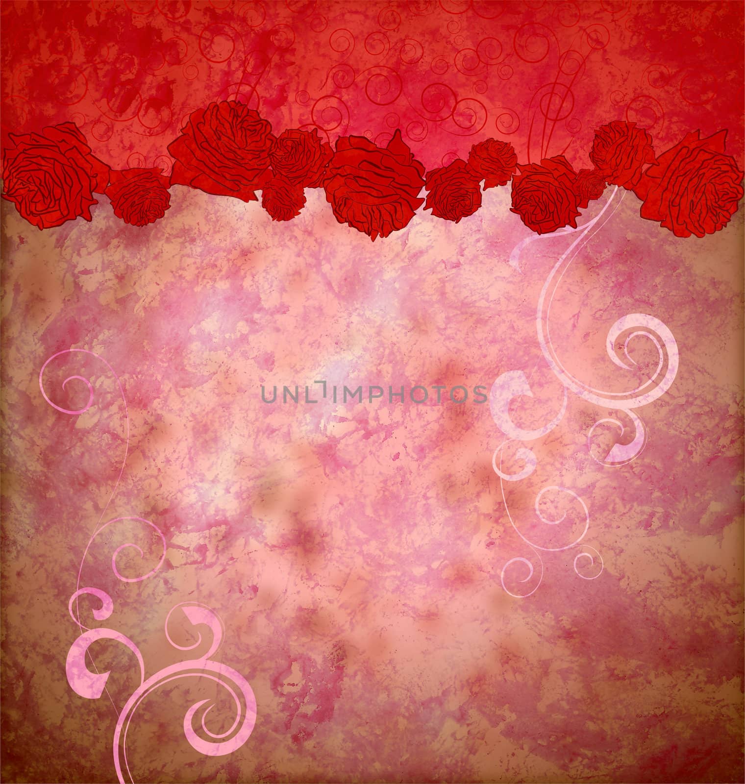 grunge red roses and hearts border flourishes background idea fo by CherJu