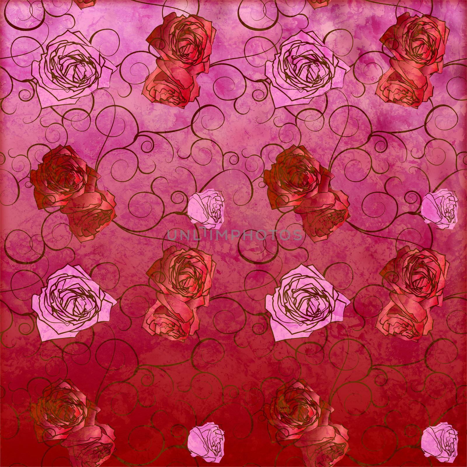 red roses vintage style pattern with grunge effect