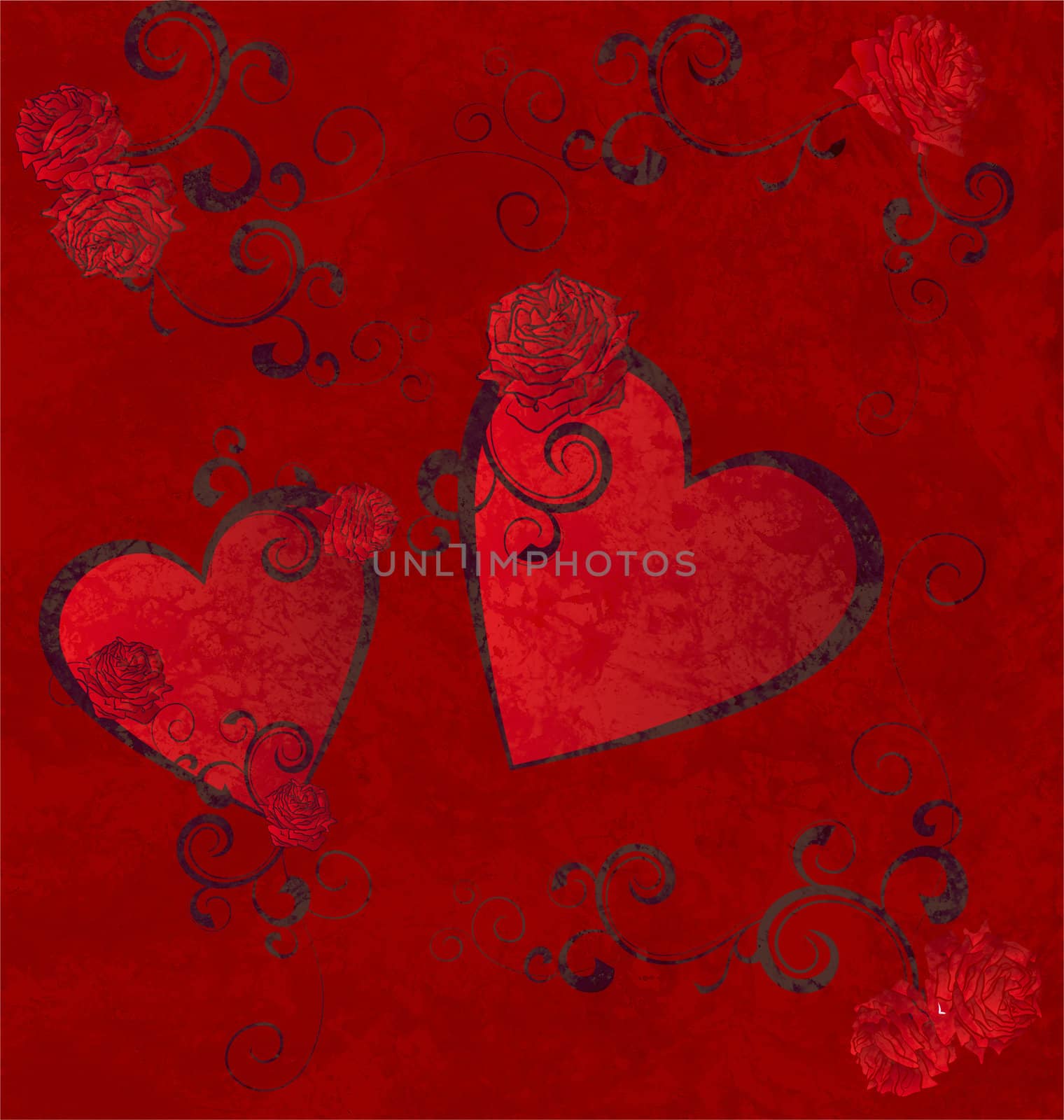 red hearts grunge background