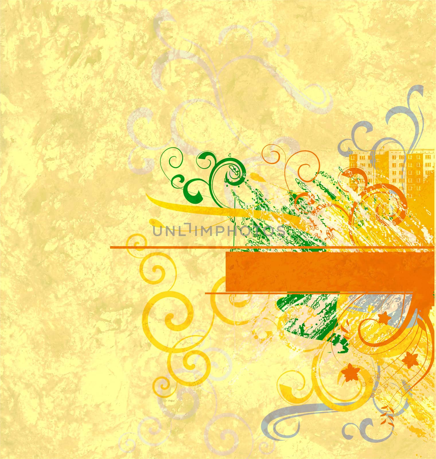 yellow textured abstract ornamented background by CherJu