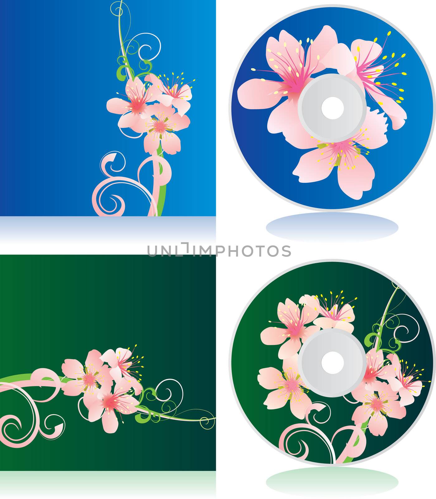 vector set of disc covers with flowers