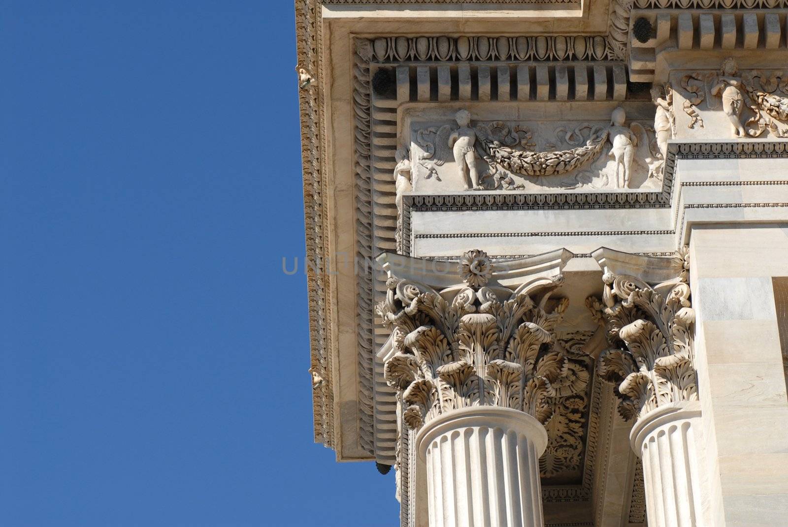Milan, detail of the capitals of the Arco della Pace