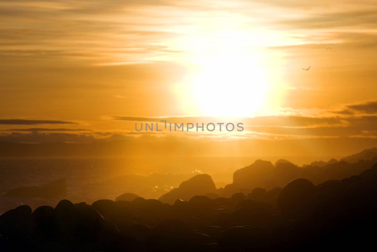 Sunset in spring at the Norwegian coast, Moelen