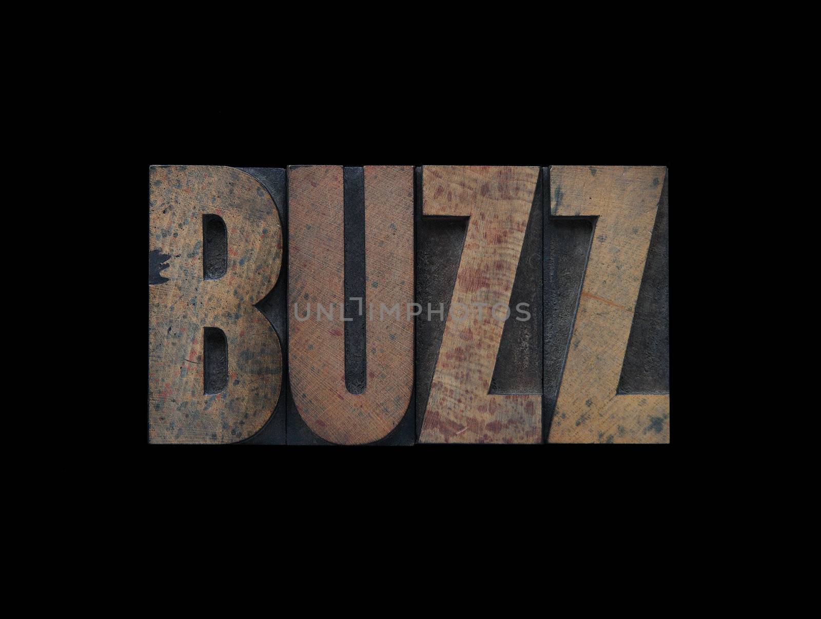 the word buzz in old wood type