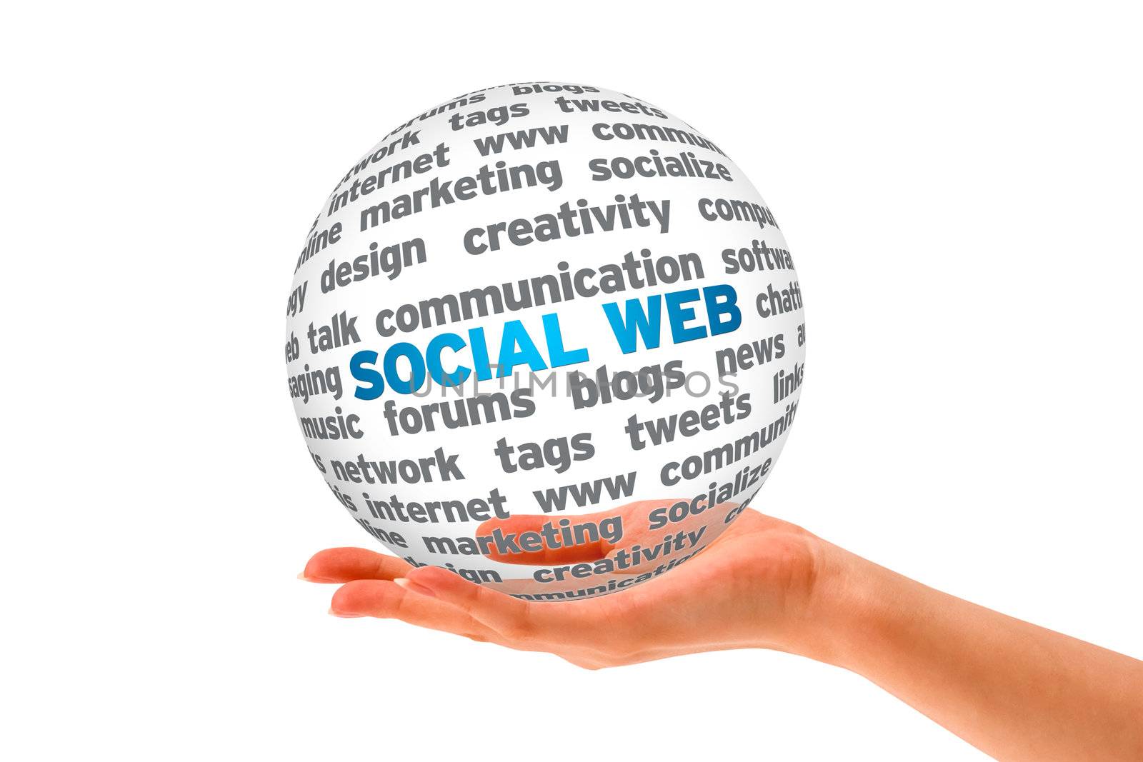 Hand holding a Social Web 3d Sphere.