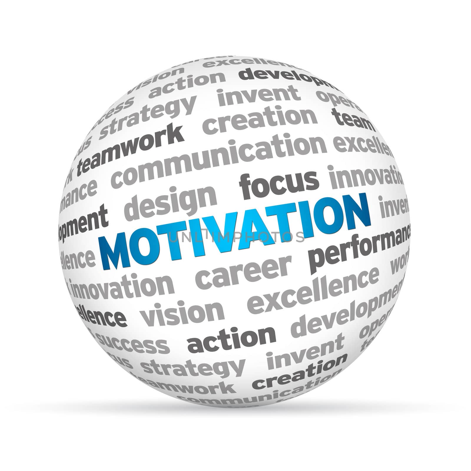 3d Sphere with the word Motivation on white background. 