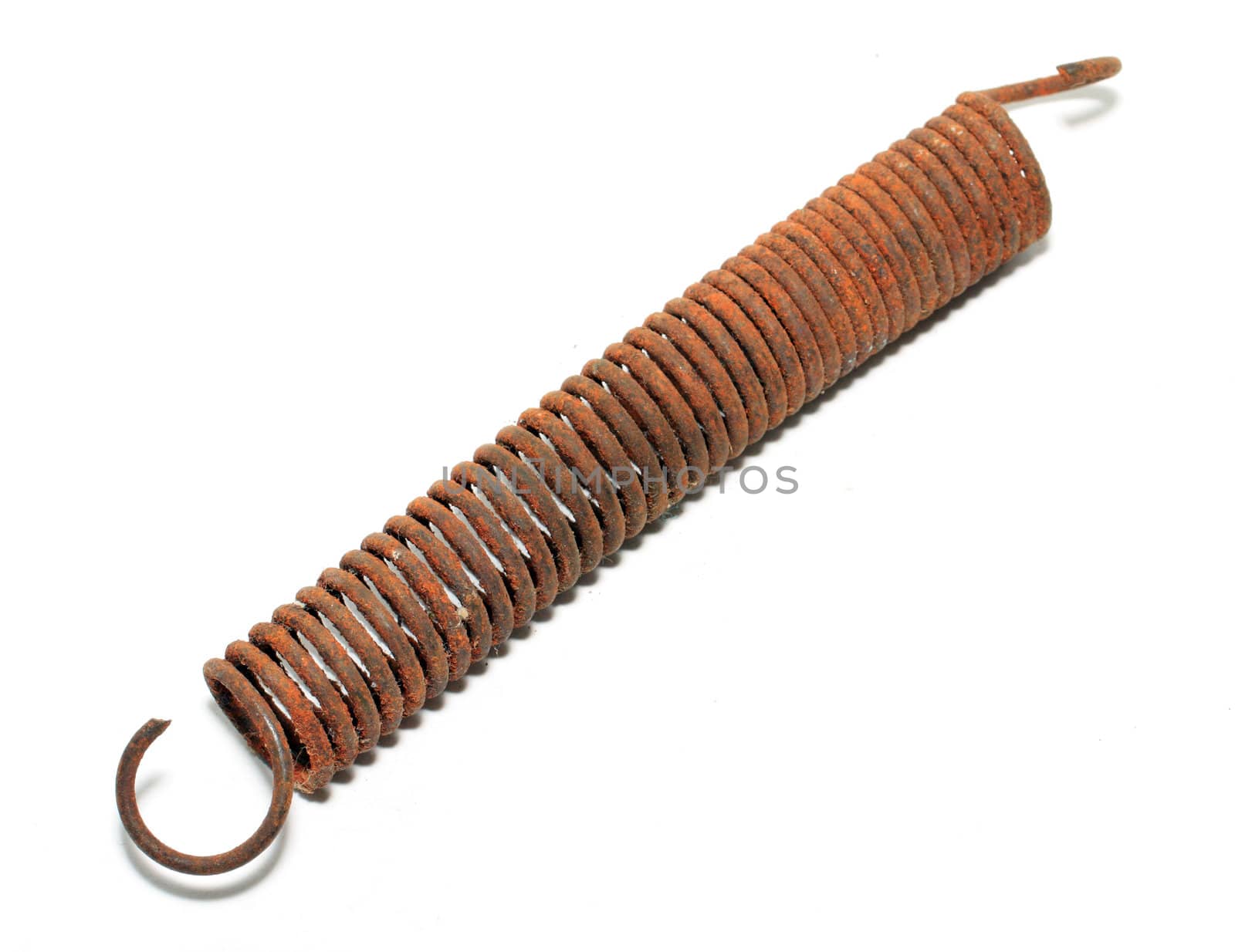 aging rusty spring on white background