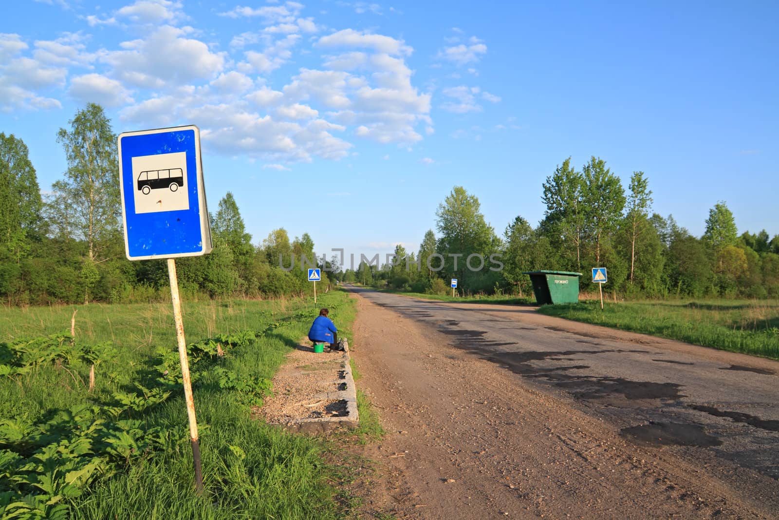 bus stop on rural road