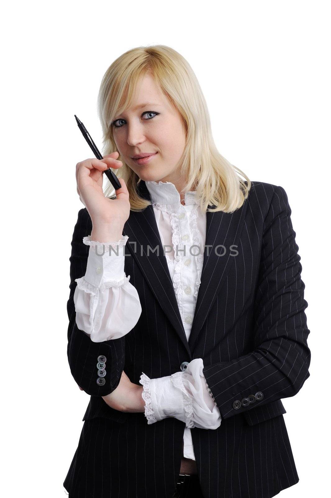 Young business woman drawing on transparent glass