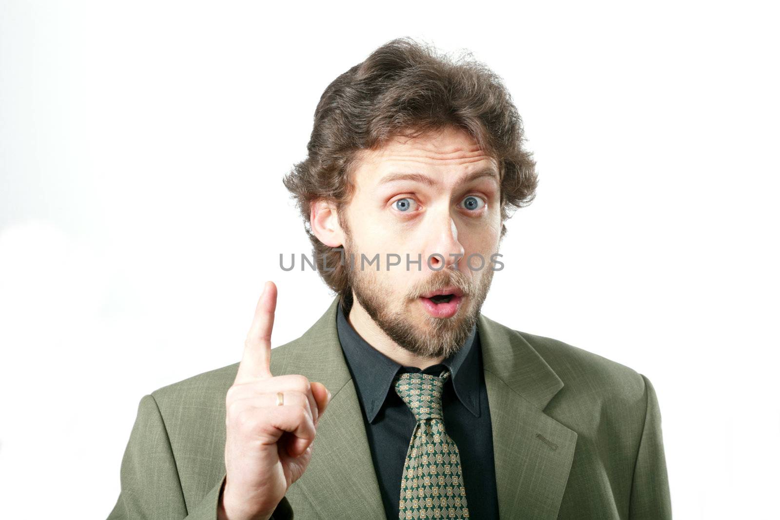 An image of a man with his finger up