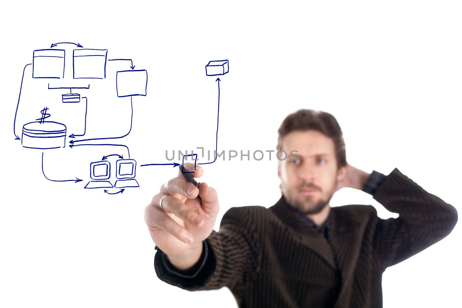 An image of man drawing a business plan