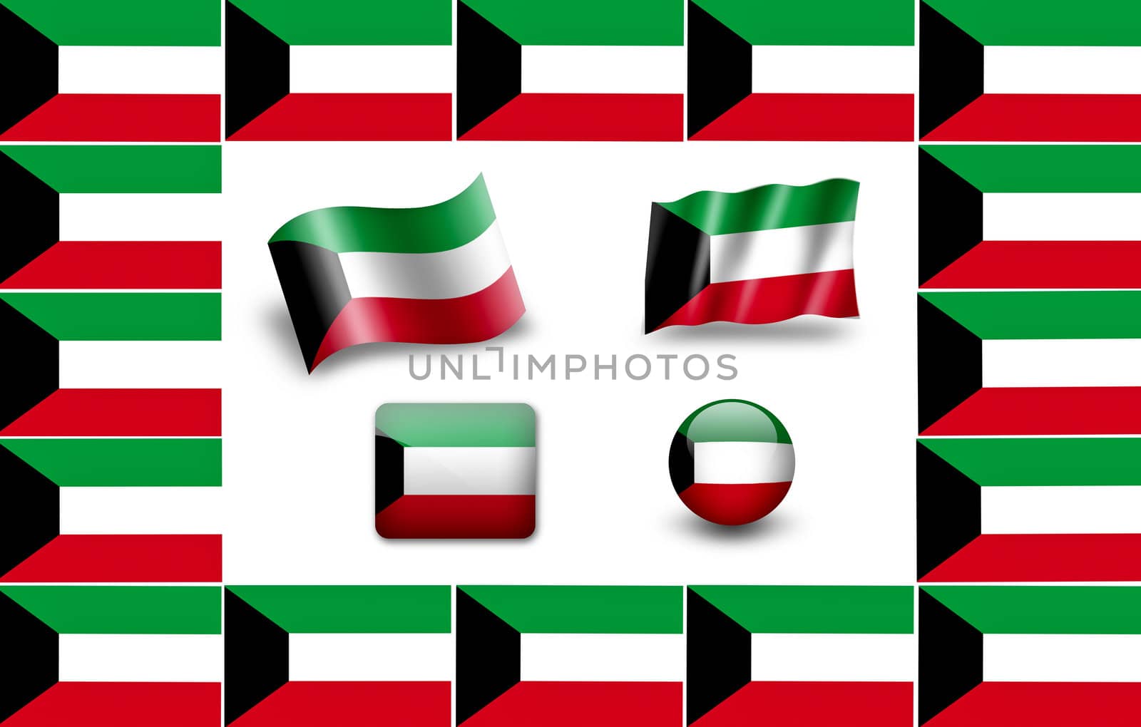 Flag of Kuwait. icon set. flags frame. by ewastudio