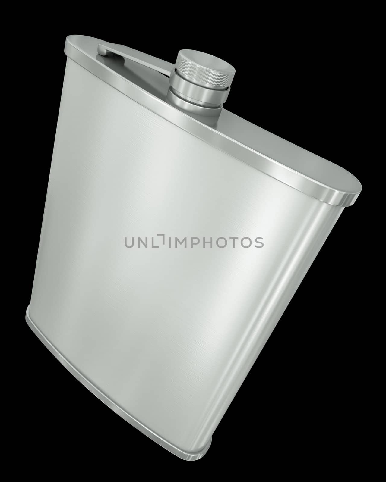 Hip flask isolated on black background. 3D render.