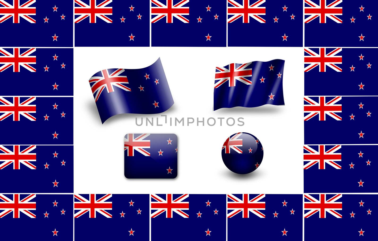 Flag Of New Zealand. icon set. flags frame by ewastudio